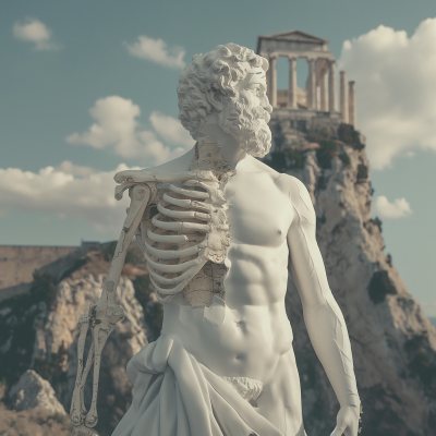 Surrealistic Greek God Skeleton Statue