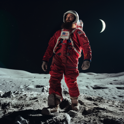 Red Astronaut on the Moon