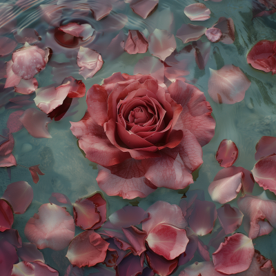 Damascena Rose Floating on Water