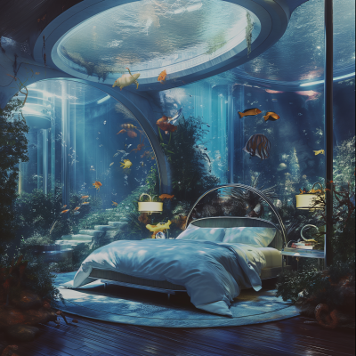 Underwater Bedroom with Futuristic Tech
