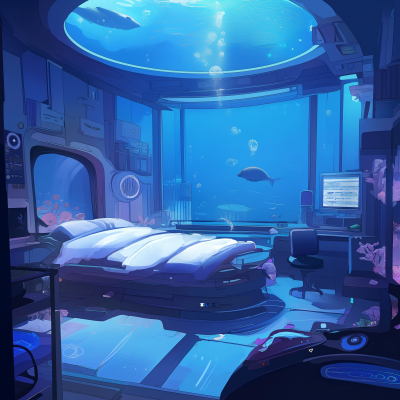 Underwater Bedroom with Futuristic Technology