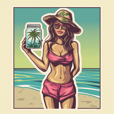 Woman holding a jar at the beach