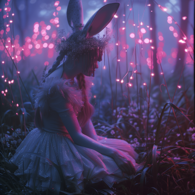 Alice and the Rabbit in a Psychedelic Techno Wonderland