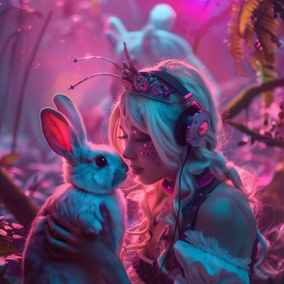 Alice and the Rabbit Techno Music Party