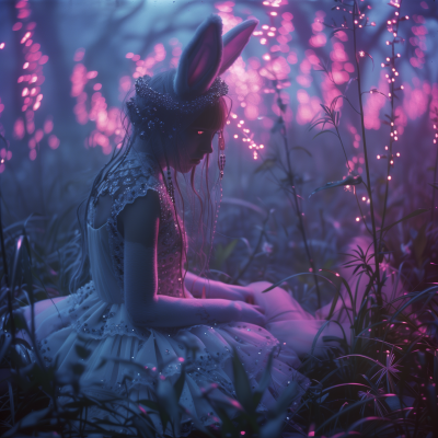 Alice and Rabbit Listening to Techno Music