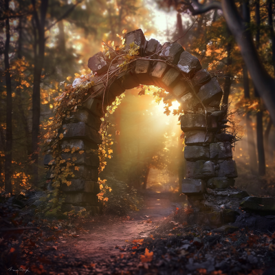 Forest Stone Archway at Dawn