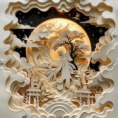 Amaterasu – Multi-Dimensional Paper Cut Craft Illustration