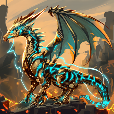 Metallic Dragon in Fiery Landscape