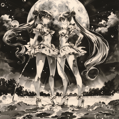 Sailor Moon and Sailor Mercury in Berserk Manga Style