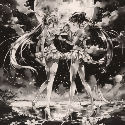 Sailor Moon and Sailor Mercury in Berserk Style