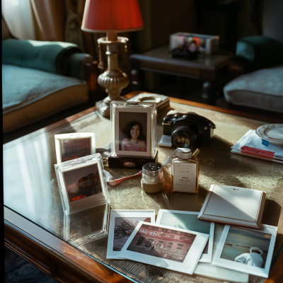 Table in a Beautiful Hotel with Polaroid Photos