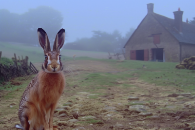 Desolate English Field with Large Hare