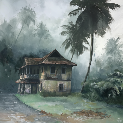 Traditional Kerala House in Foggy Weather