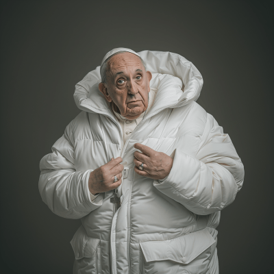 Concerned Elderly Man in Puffy Jacket