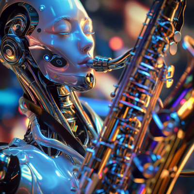 Cyborg Jazz Musician in Nightclub