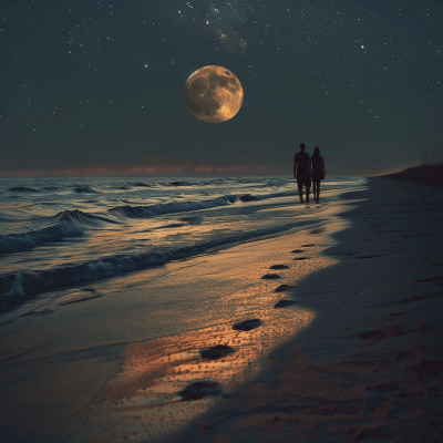 Moonlit Beach at Night
