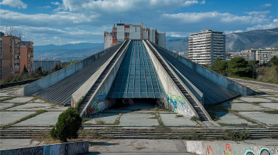 Pyramid-shaped Building with Graffiti