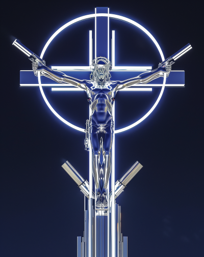 Neon-Lit Jesus On The Cross
