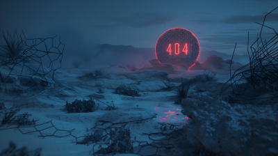 Desolate Night Landscape with 404 Error Sign
