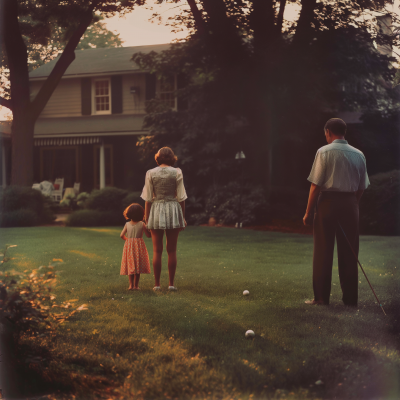 Family Playing Croquet at Dusk