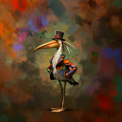Pelican in Gaudy Suit and Top Hat