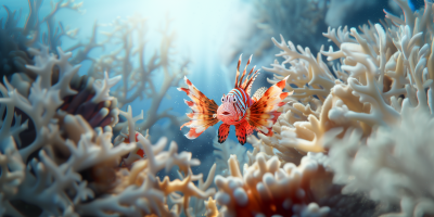 Smiling Fins Lionfish in Coral Reef