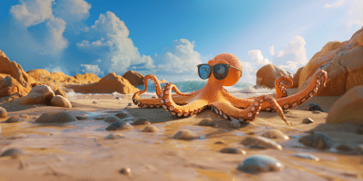 Octopus with Sunglasses on Beach