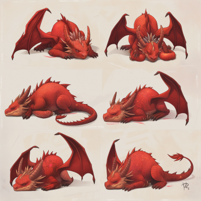 Sleepy Red Dragon Video Game Assets