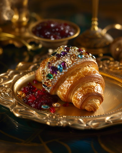 Luxurious Golden Croissant with Gemstones