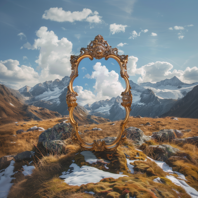 Surreal Golden Frame in Mountain Landscape