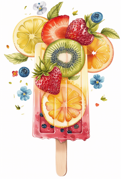 Colorful Popsicle with Fruits and Flowers