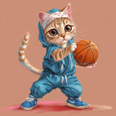 Cute Cat Playing Basketball