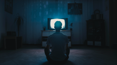 Man watching TV in a dark room