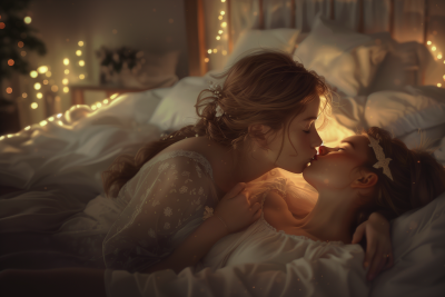 Tender Kiss in a Festive Bedroom