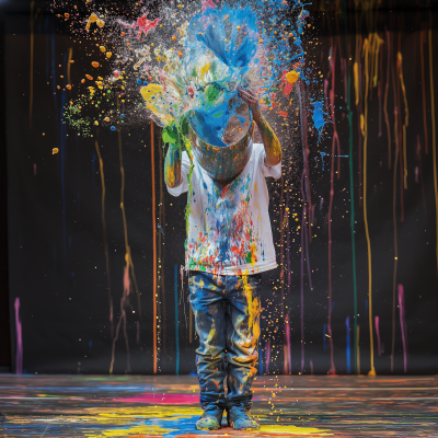 Teenager splashing paint