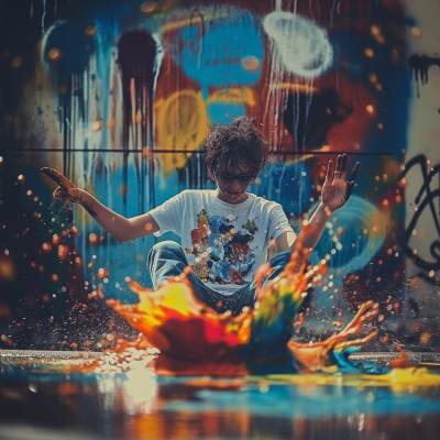 Teenager Splashing Paint