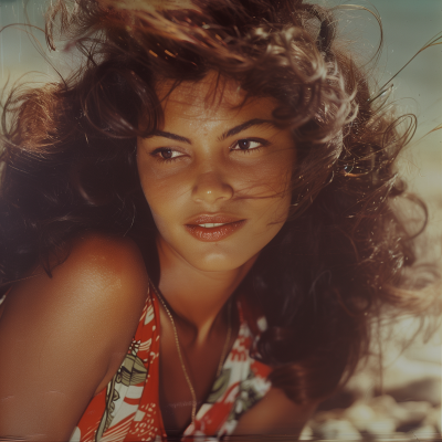 Vintage Film Photograph of Beautiful Woman on Beach