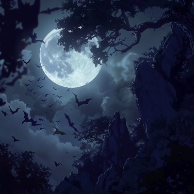 Moonlit Night with Bats