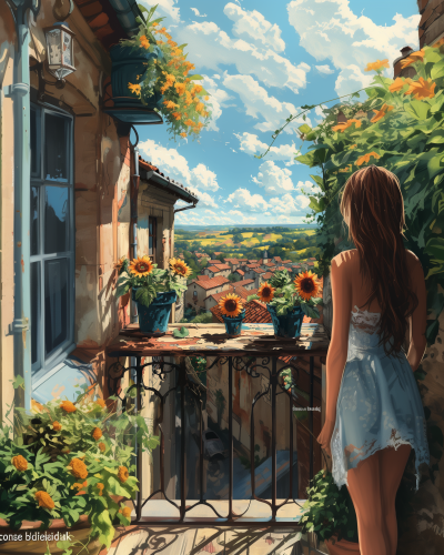 Sunny Balcony with Sunflowers