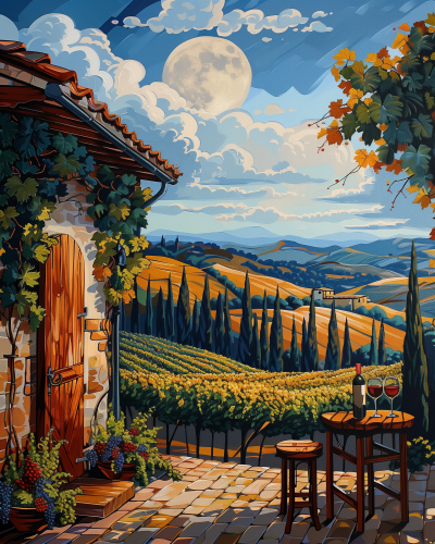 Moonlit Vineyard in Tuscany