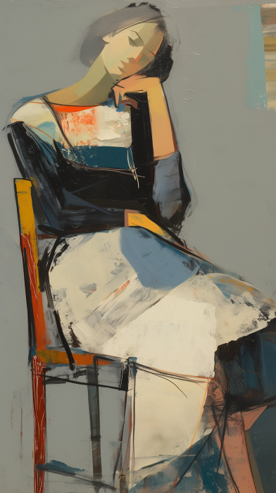Abstract Painting of a Woman in a Dress Sitting in a Chair
