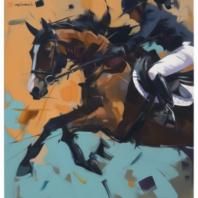 Abstract Horse and Rider Jumping Painting