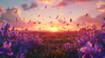 Sunset Iris Field with Envelopes
