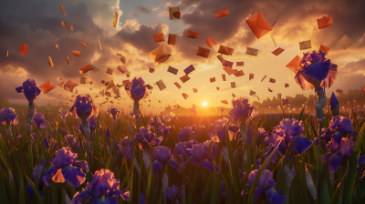 Field of Irises at Sunset