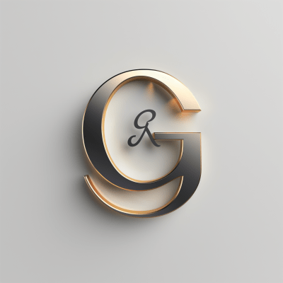 Elegant 3D Gold and Black Letter G with Stylized R on Gray Background