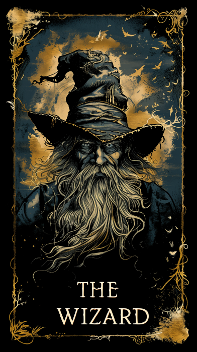 Vintage Tarot Card with ‘THE WIZARD’ Text