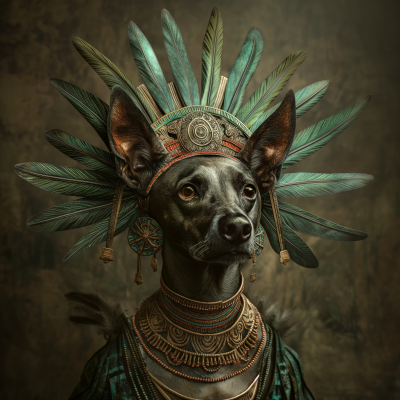 Regal Dog in Native Headdress