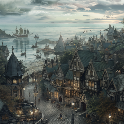 Urban Medieval Fantasy Metropolis Seascape