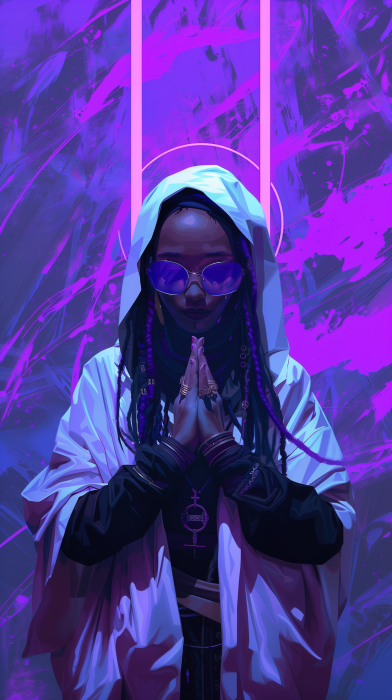Cyberpunk Nun Praying