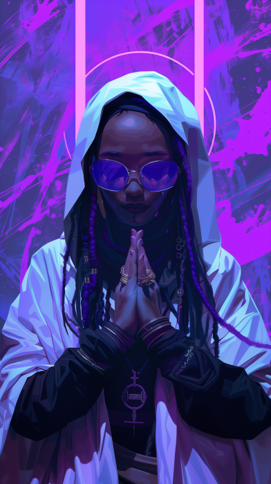 Cyberpunk Nun Praying
